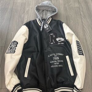 Men's Black & White Varsity Hooded Jacket